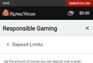 RoyalVegas Responsible Gambling Settings Mobile Device View