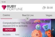 RubyFortune Homepage Mobile Device View