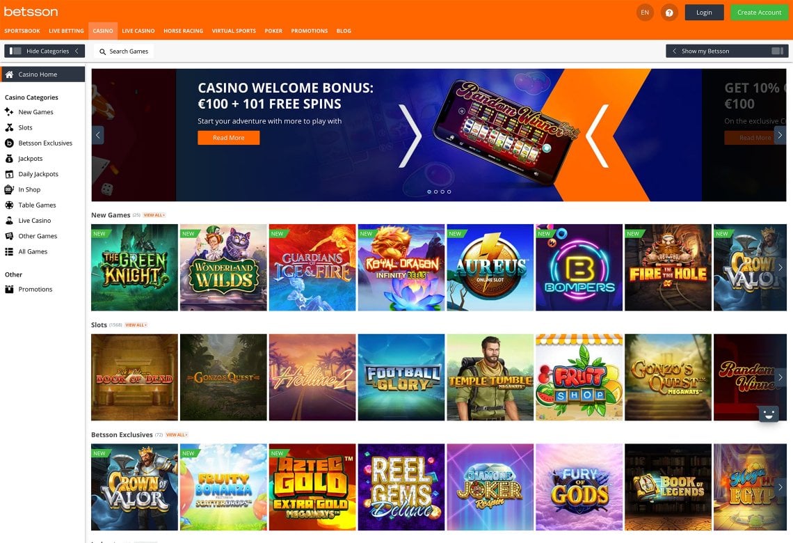 Betsson Homepage Desktop Device View 