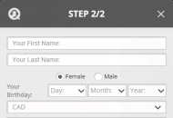 CasinoLuck Registration Form Step 2 Mobile Device View 