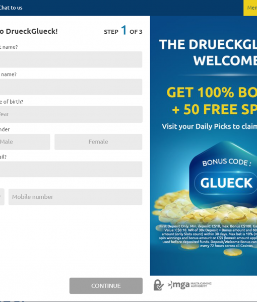 DrueckGlueck Registration Form Step 1 Desktop Device View 