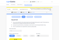 LightCasino Responsible Gambling Settings Desktop Device View