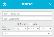 Mr.Play Registration Form Step 2 Mobile Device View
