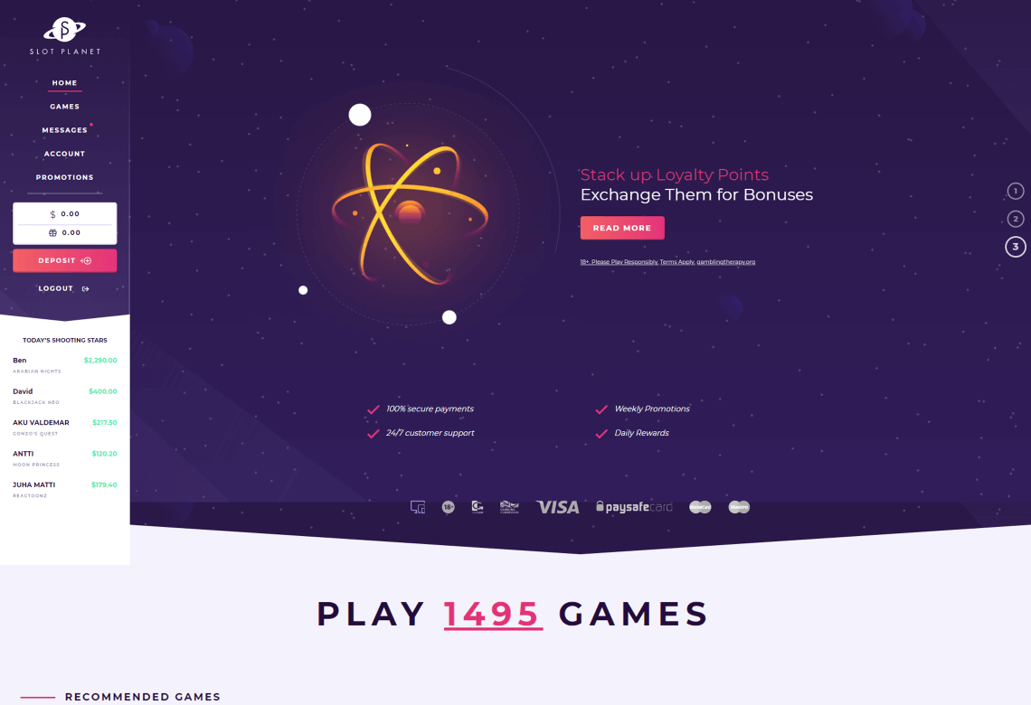 Slotplanet Homepage Desktop Device View