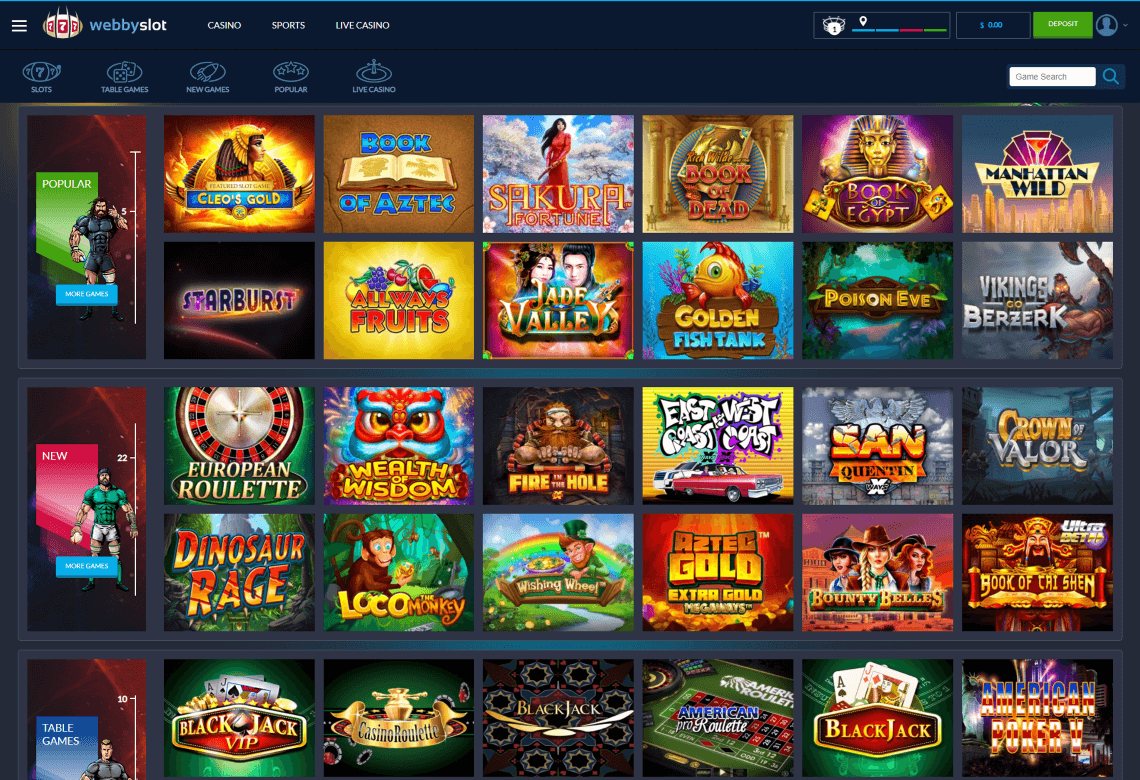 Webbyslot Homepage Desktop Device View