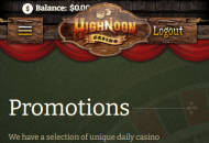 HighNoonCasino Promotions Mobile Device View