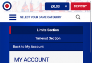 All British Responsible Gambling Settings Mobile Device View