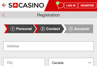 SCasino Registration Form Step 2 Mobile Device View