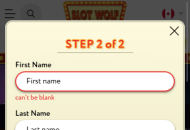 SlotWolf Registration Form Step 2 Mobile Device View