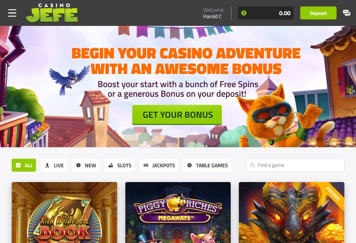 CasinoJeffe Homepage Desktop Device View 