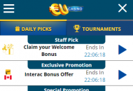 EuCasino Promotions Mobile Device View 