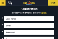 Euromoon Registration Form Step 1 Mobile Device View 