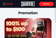 Shadowbet Promotions Mobile Device View
