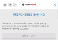TradaCasino Responsible Gambling Settings Mobile Device View