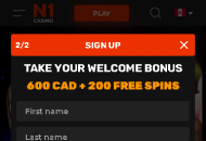 N1Casino Registration Form Step 2 Mobile Device View