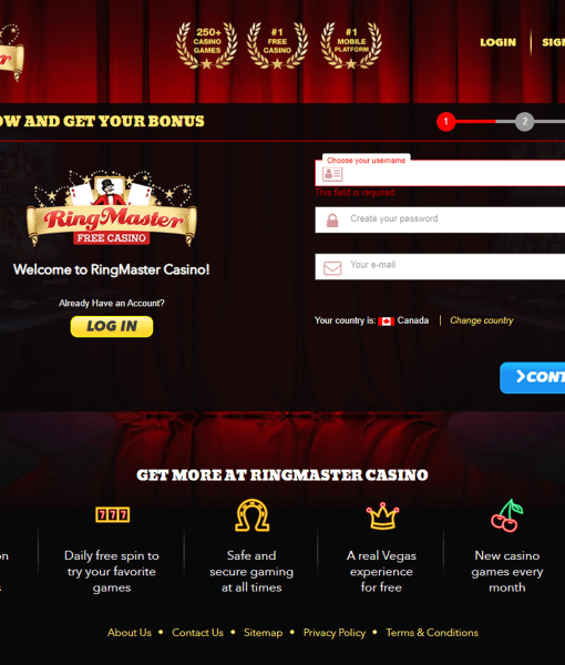 RingMaster Registration Form Step 1 Desktop Device View