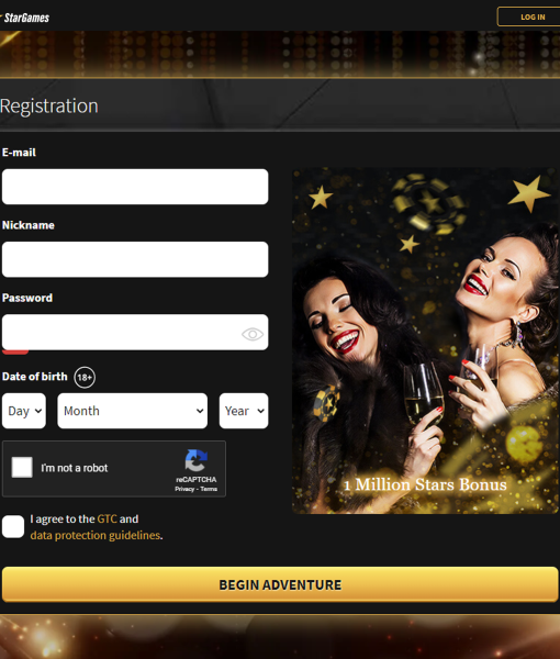 StarGames Registration Form Step 1 Desktop Device View