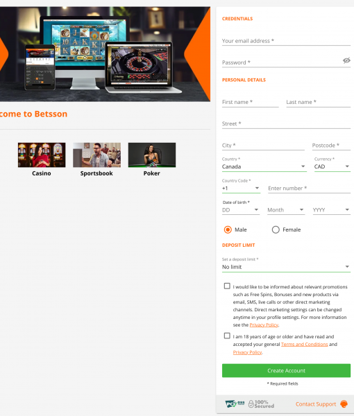 Betsson Account Settings Desktop Device View 