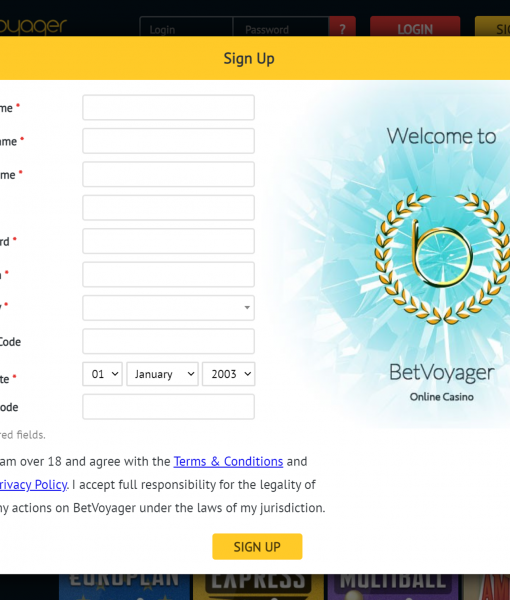 BetVoyager Registration Form Desktop Device View 