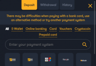 FrankCasino Payment Methods Mobile Device View 