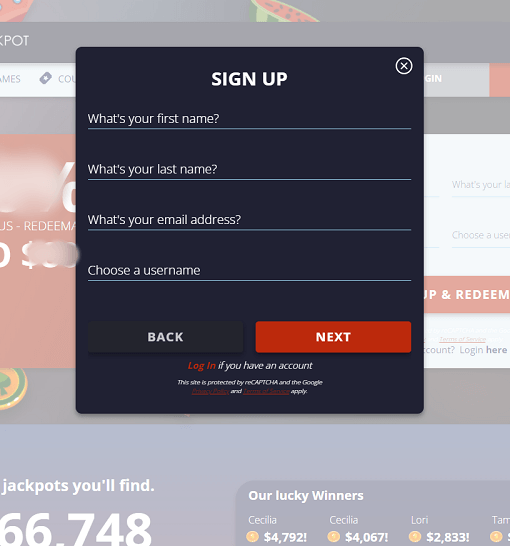 Cherry Jackpot Registration Desktop