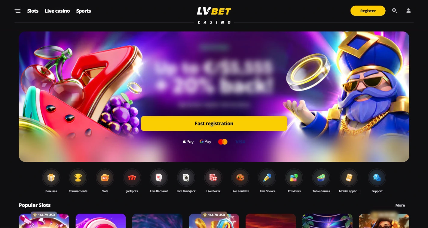 LV Bet Casino Homepage Desktop Device View