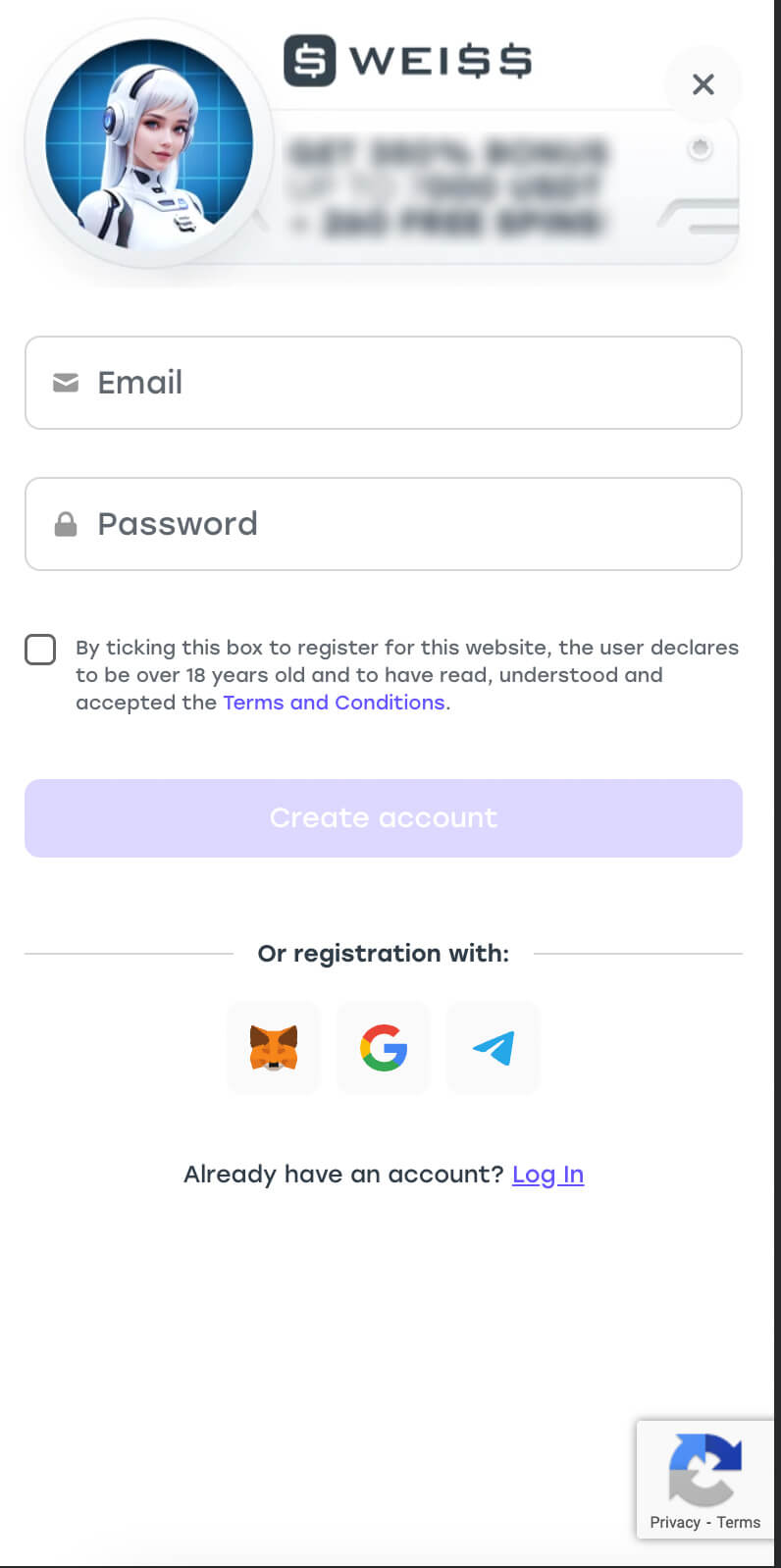 Weiss Casino Regisztrációs Űrlap Mobil Nézetben