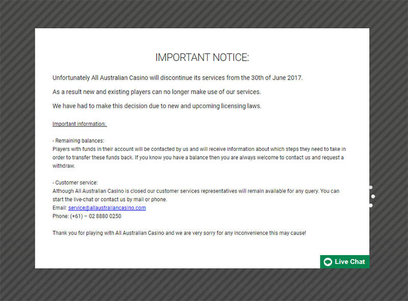 all Australian casino closed notice