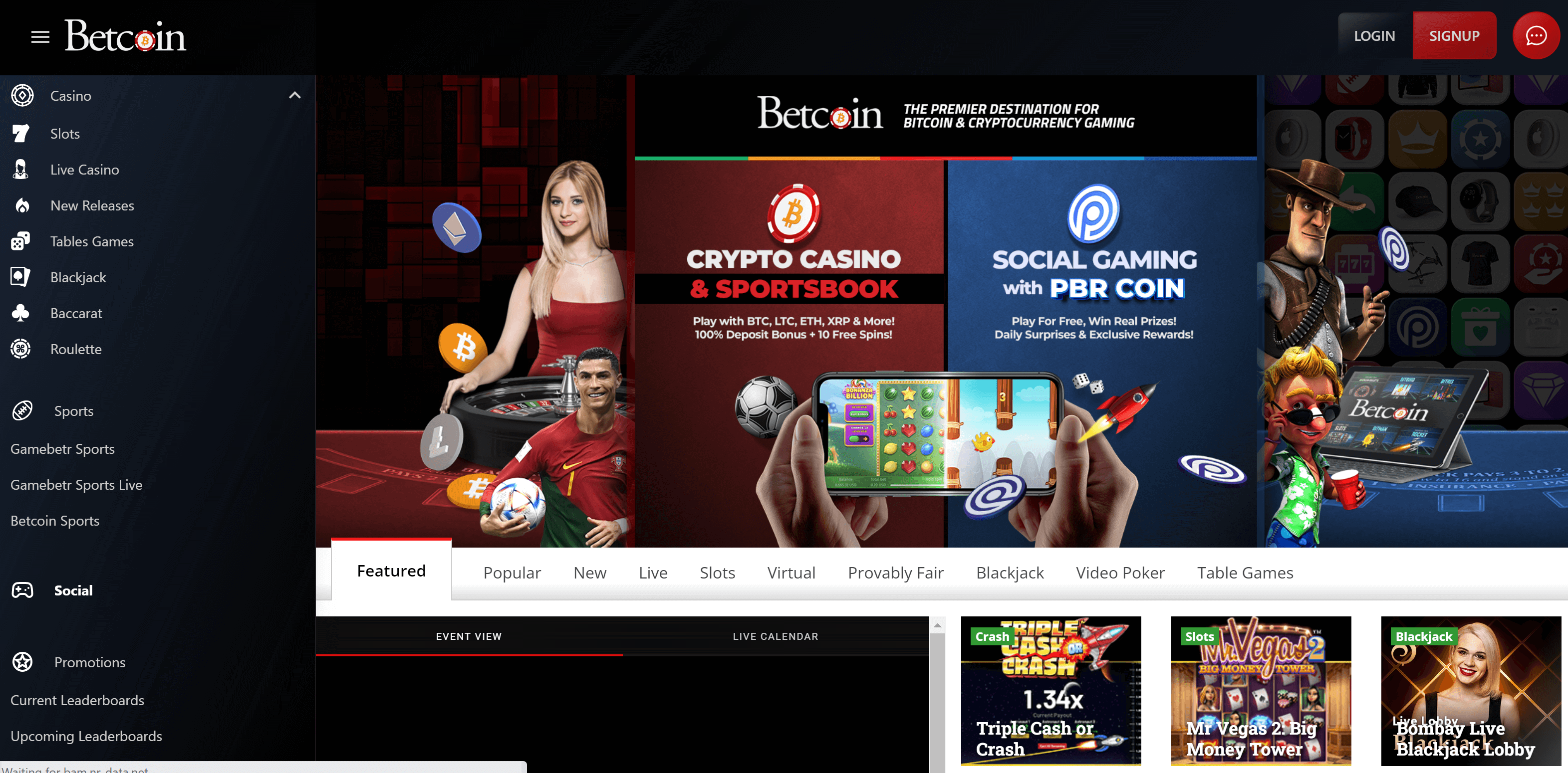 Desktop view of the homepage of betcoin.ag