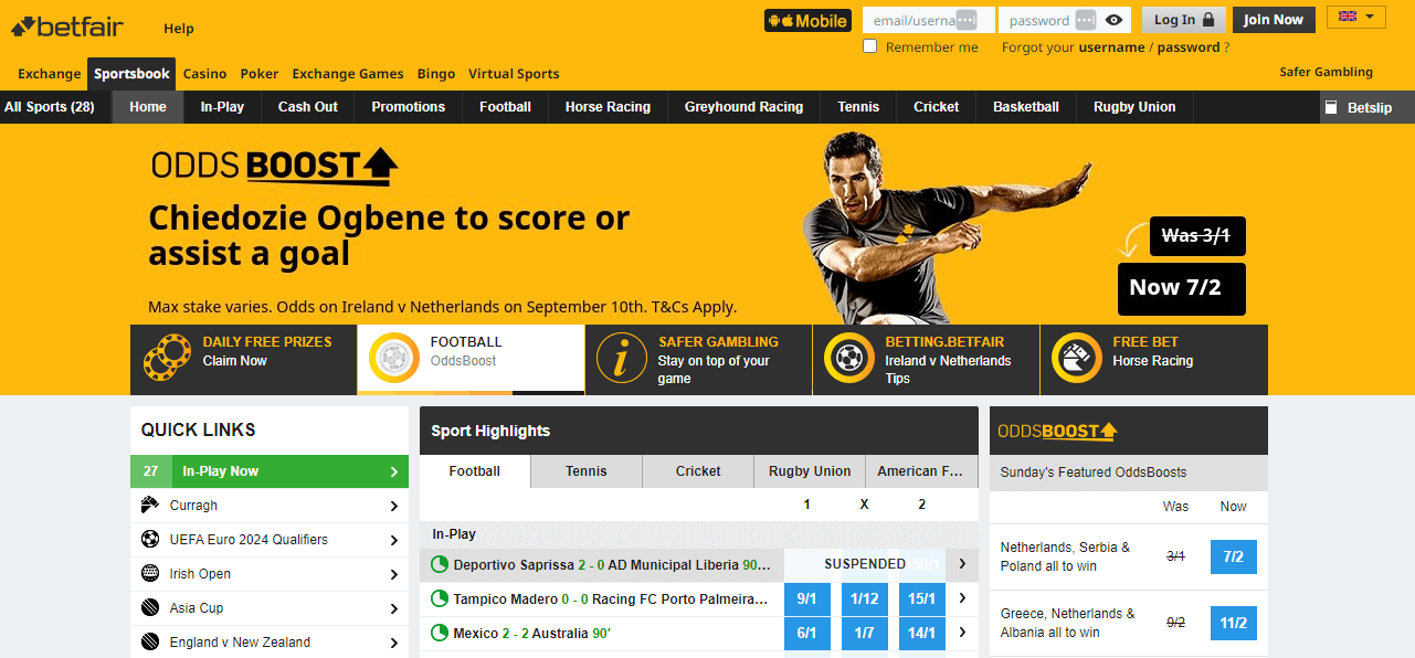 betfair desktop screenshot taken on 9/9/2023