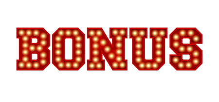 Bonus word made from red vintage lightbulb lettering isolated on a white. 3D Rendering