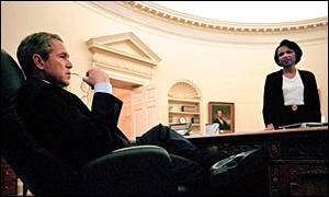 President George Bush and Condoleezza Rice in Oval Office