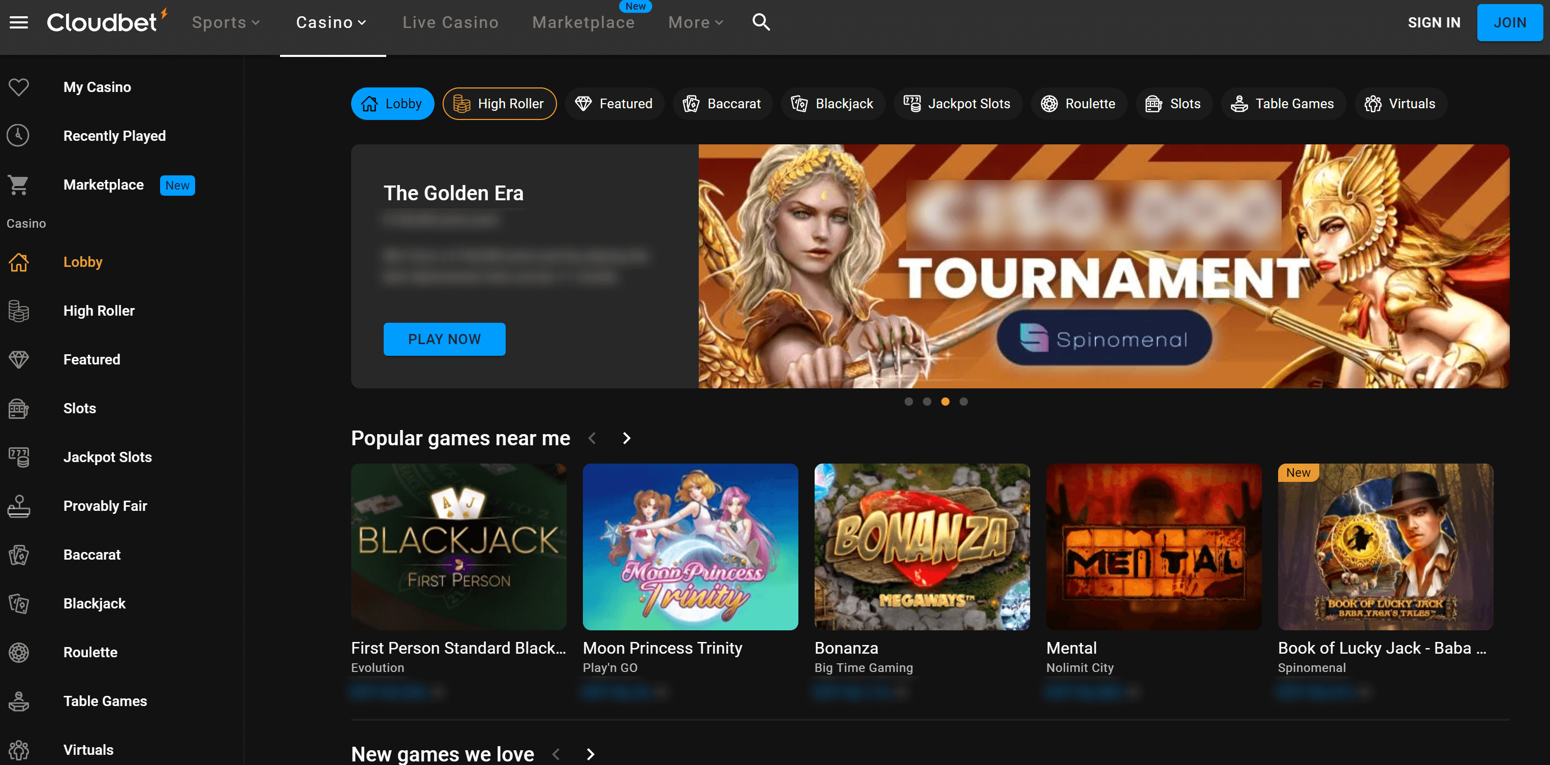 Homepage of cloudbet casino