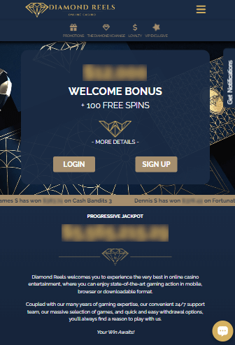 diamond reels casino mobile screenshot taken on 5/31/2023