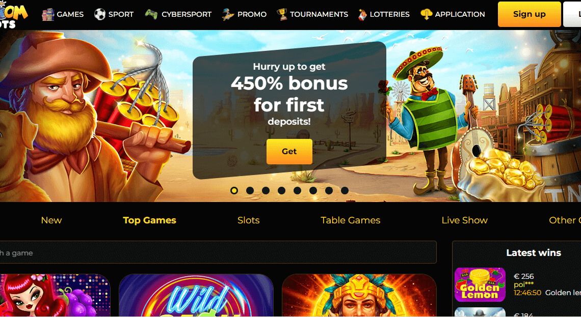 kaboom slots homepage desktop view