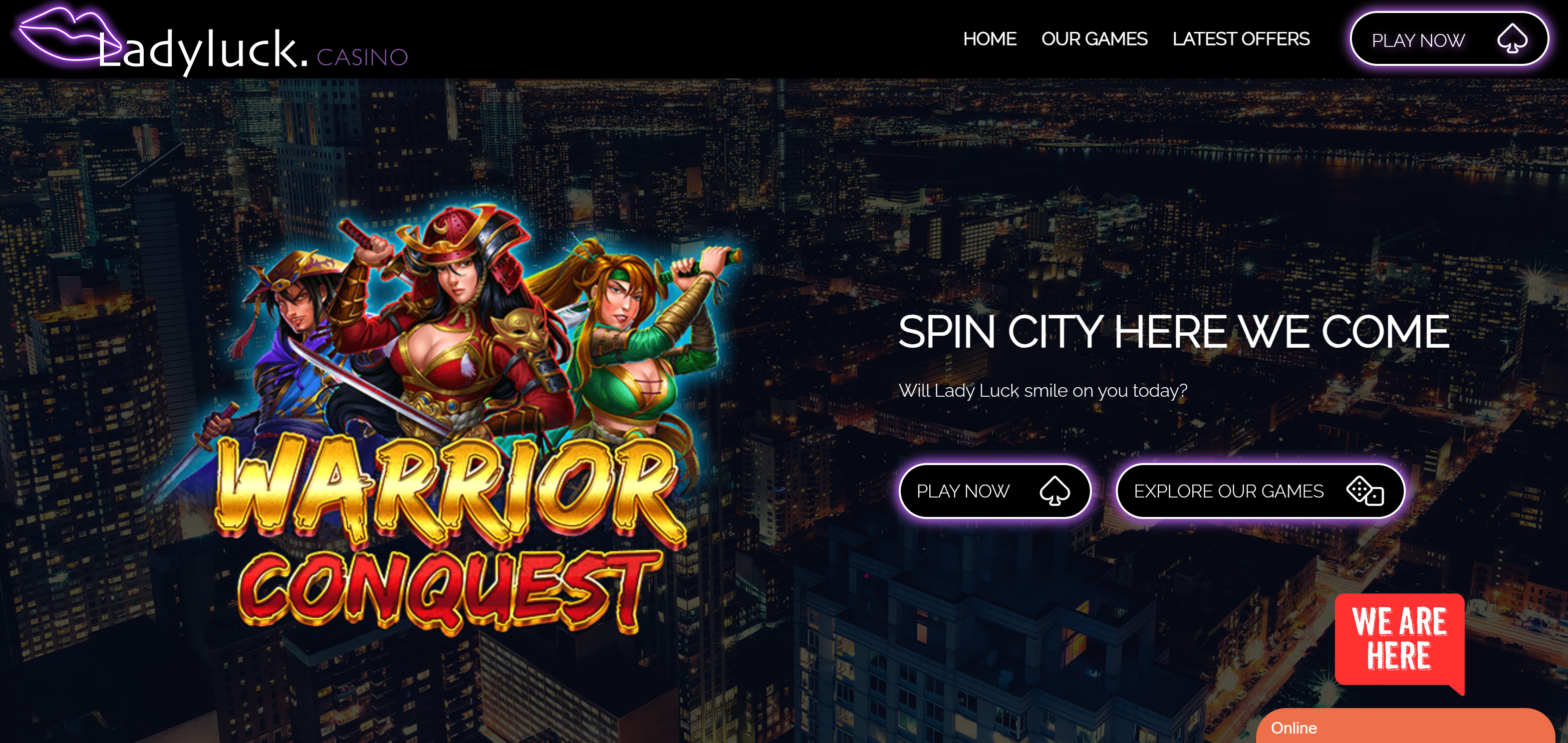 lady luck homepage desktop view