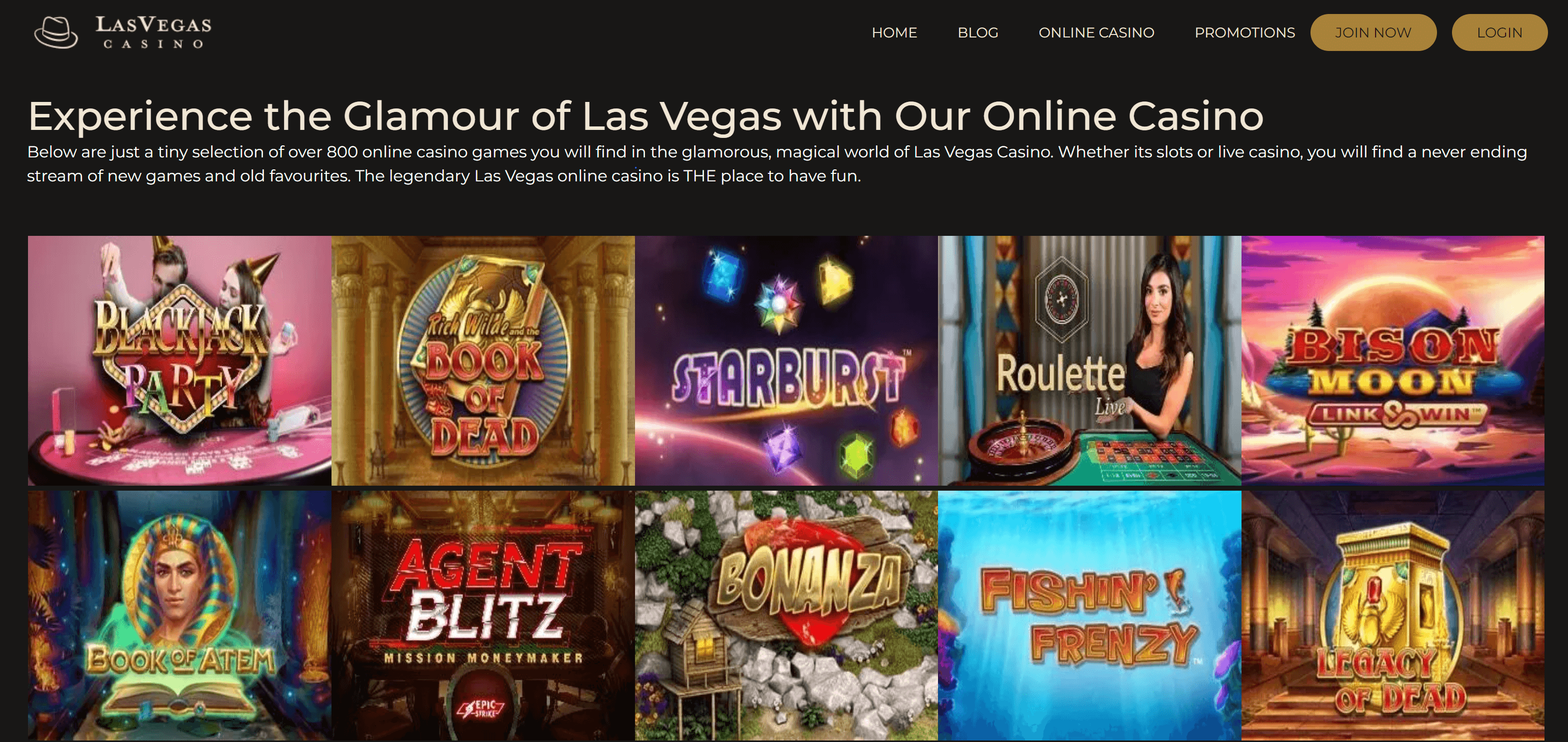 Lasvegascasino.com lobby in desktop view
