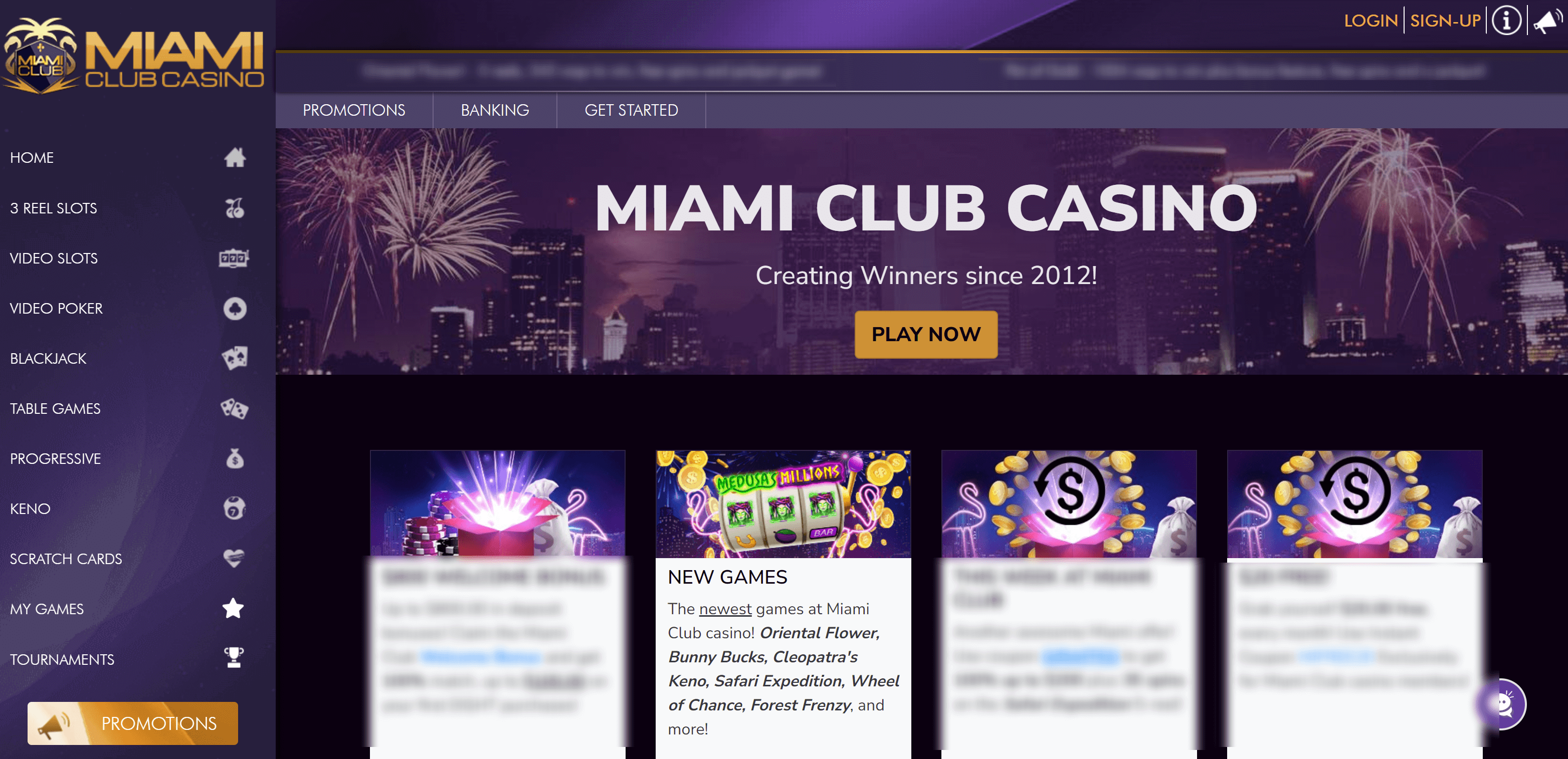 Desktop view of Miami club online casino