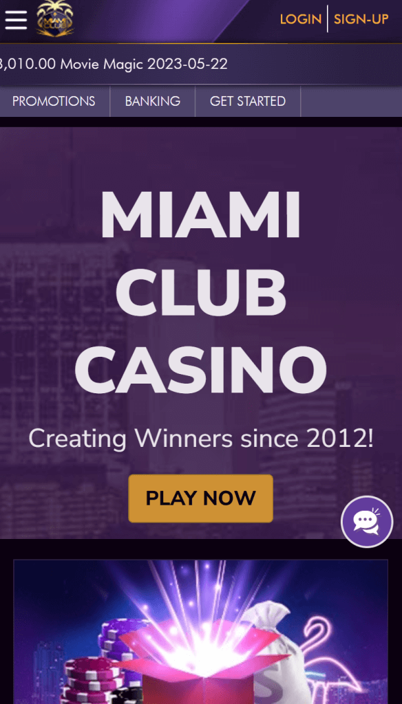 image of mobile view of homepage of miami club casino captured on 5/25/2023 