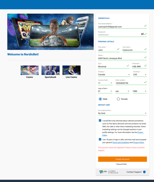 Nordicbet Registration Form Desktop Device View 