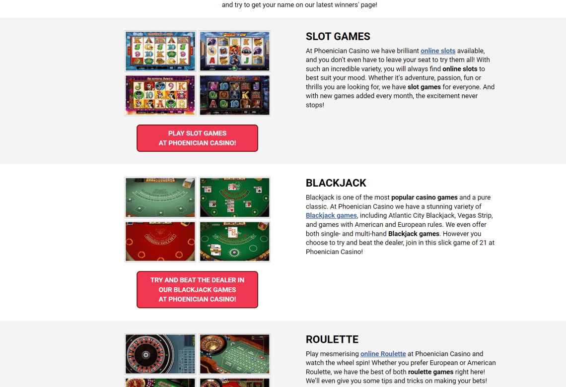 phoenician casino games page desktop view