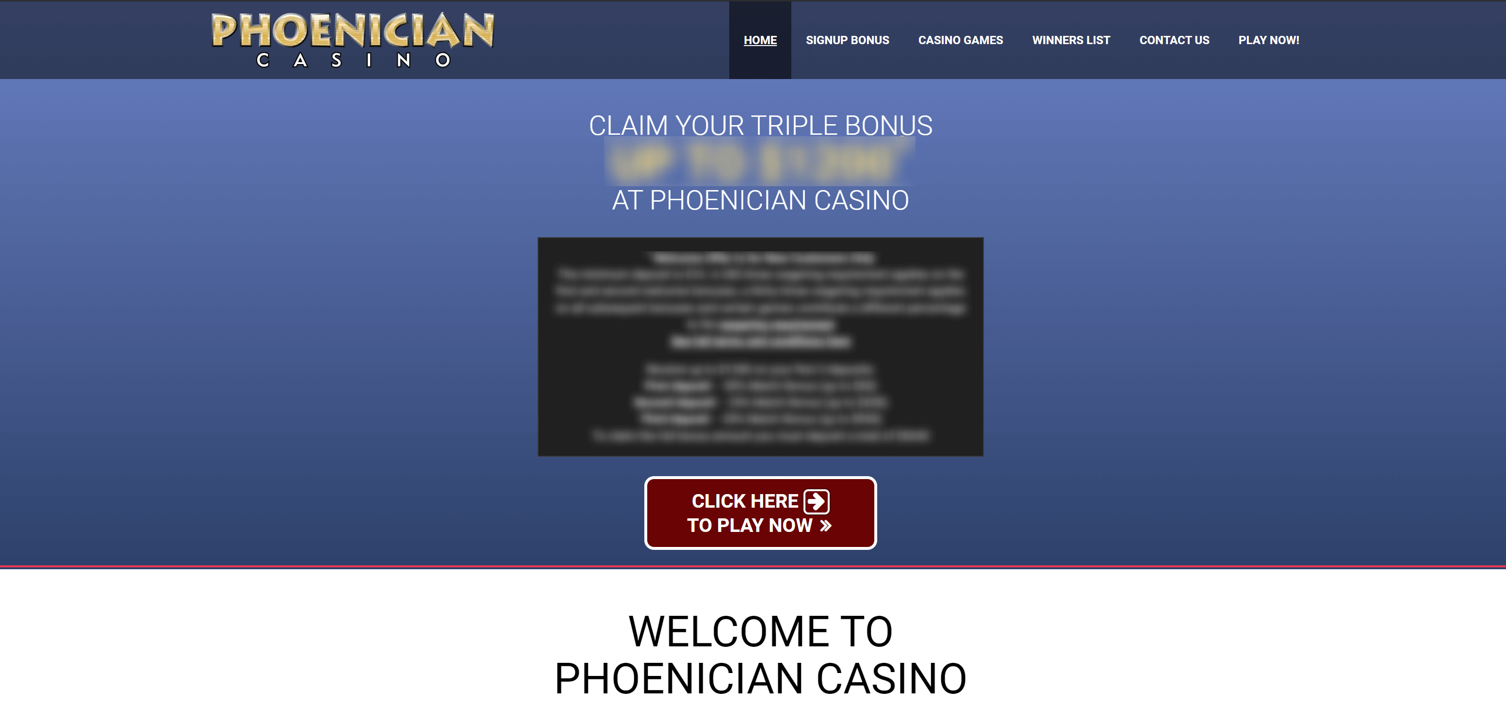 Phoenician Casino homepage in desktop view