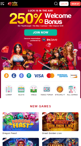 ruby slots mobile casino screenshot taken on 11/15/2023