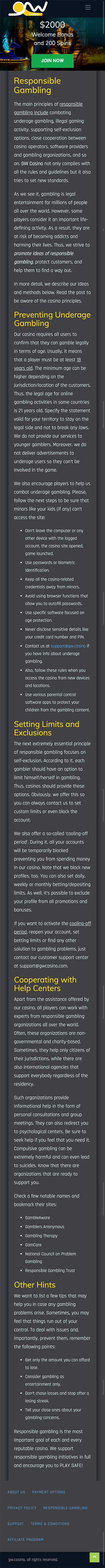 GW Casino Responsible Gambling