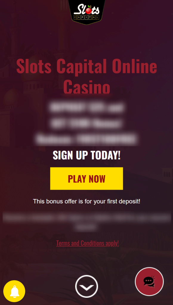 image of mobile view of home page slots capital online casino captured on 5/25/2023 