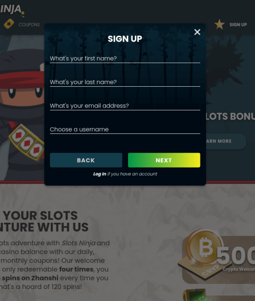 slotsninja-registration-screenshot-desktop