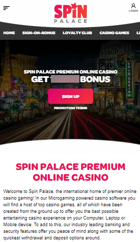 spin palace mobile casino screenshot taken on 8/24/2023