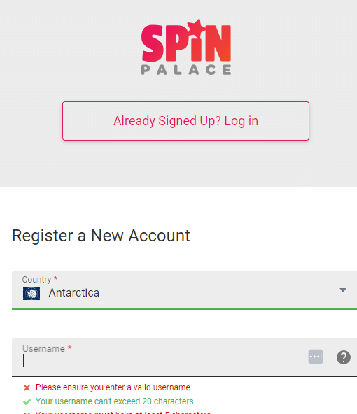 spin palace registration