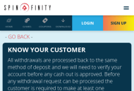 spinfinity kyc screenshot mobile