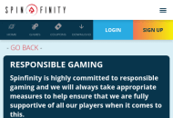 spinfinity responsible gaming screenshot mobile